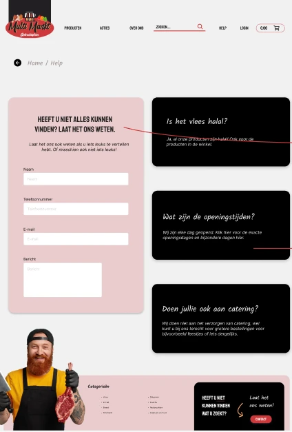 Hi-fi ontwerp van de Help-pagina, met veelgestelde vragen en een contactformulier.