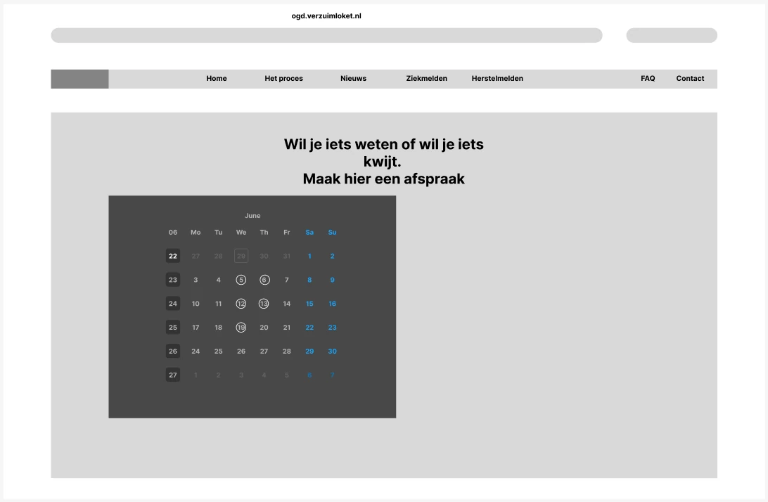 Lo-fi wireframe van de agenda om een afspraak in te plannen.